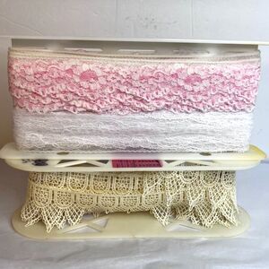 Decorative Lace Trim Lot of 3 Cream White Pink Crafting Sewing--Wrights
